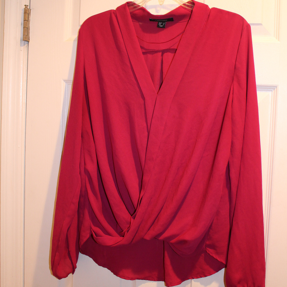 Fuchsia pink v-neck sheer blouse